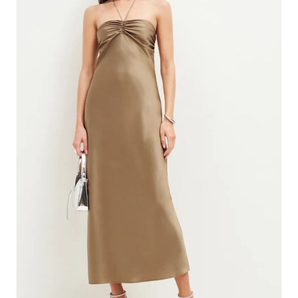 Reformation Womens Valora Satin Dress Chanterelle Size 12 NWT